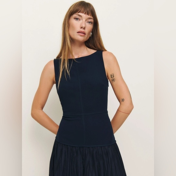 NEW Reformation Cyra Drop Waist Dress Midnight Navy Blue | US 2 UK 4 - Picture 5 of 15